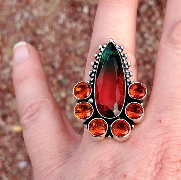 New Bi-Color Tourmaline & Garnet 925 Silver Ring. - Picture 8 of 16
